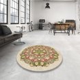 thumbnail image 4 of Ahgly Company Tapis Rond Lavable en Machine Intérieur Transitionnel Kaki Or, 6 Pieds Rond, 4 of 7