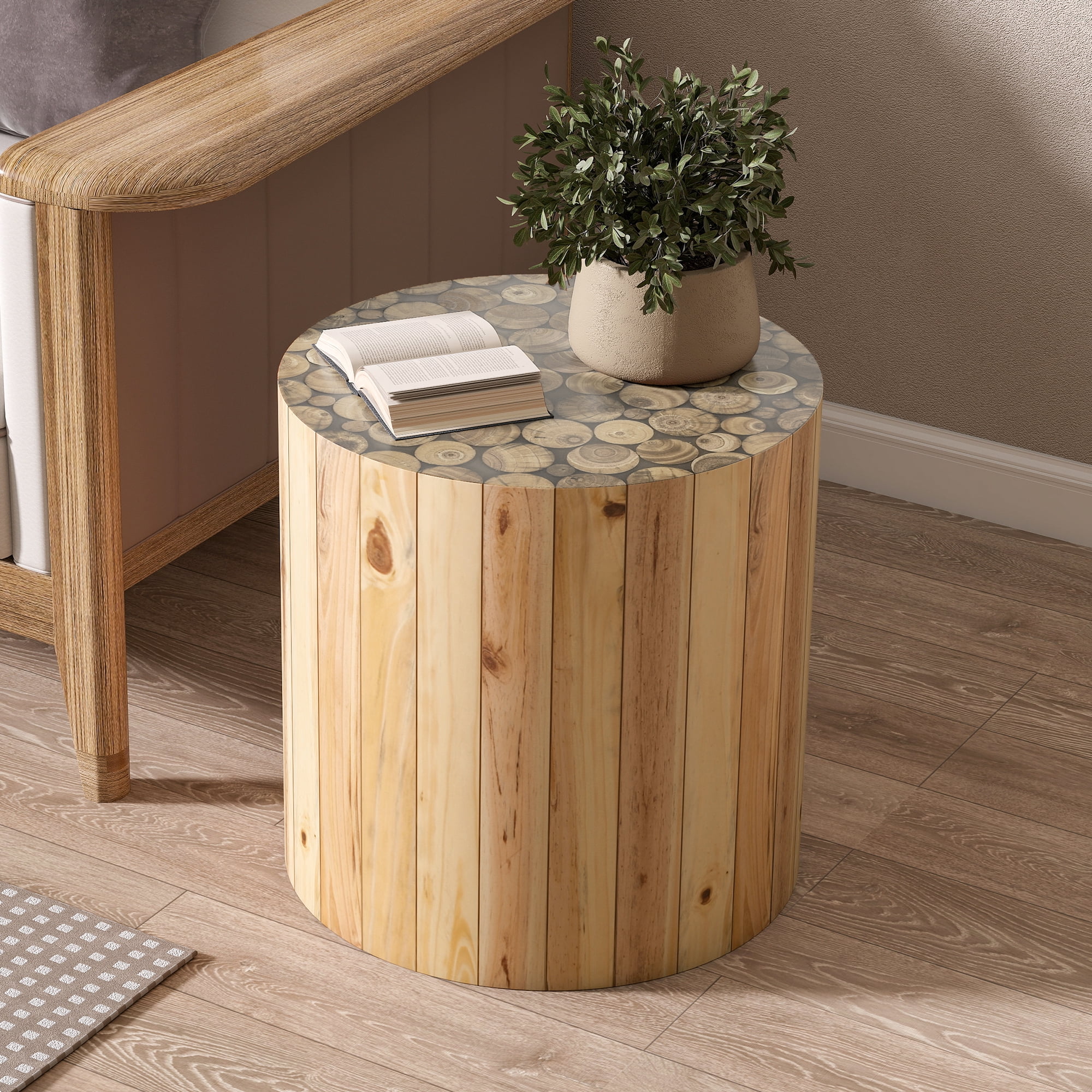 Noble House Table d'Appoint Ron pour Salon, Table de Chevet en Bois Massif avec Pieds Antidérapants, Tables d'Accent pour Canapé, beige Brun