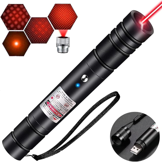 Red Laser Pointer High Power, High Power Laser Pointer Laser Pointer Pen,Red Lazer Pointer USB Rechargeable for Teaching HuntingOutdoor Astronomy flashlightsflashlights,BLACK front-facing slim black aluminum-alloy laser pointer pen with knurled non-slip body, removable silver star cap for starlight pattern projection, USB charging port and compact handheld silhouette; often used as a classroom pointing aid or for outdoor astronomy demonstrations.