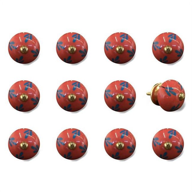 Knob-it 676685033031 Ensemble de Boutons Ronds Vintage Peints à la Main - Corail & Bleu - Lot de 12
