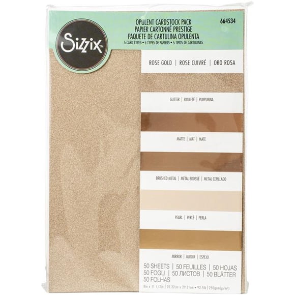 Sizzix 664534 8 x 11.5 in. Surfacez Opulent Cardstock, Rose Gold - Pack of 50