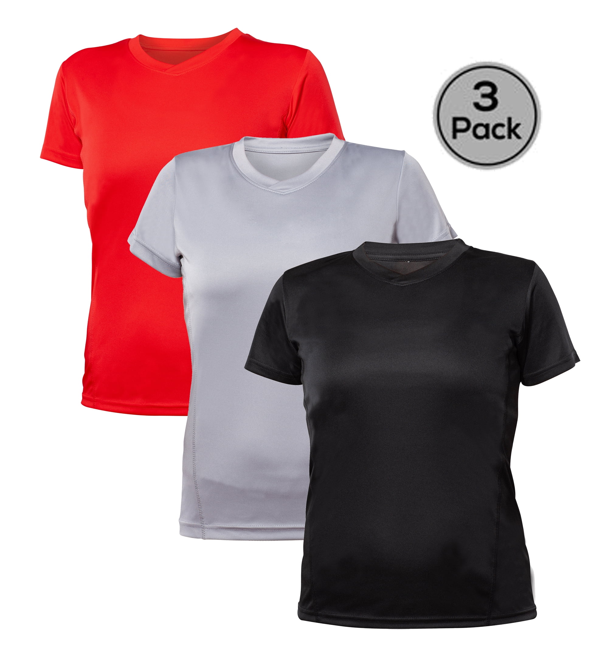 Blank Activewear Lot de 3 T-Shirts pour Femmes, Tissu de Performance à Séchage Rapide