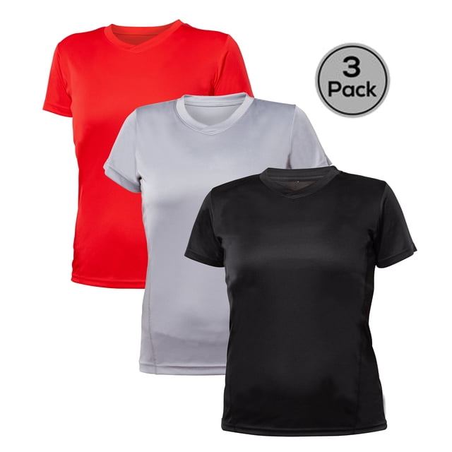 Blank Activewear Lot de 3 T-Shirts pour Femmes, Tissu de Performance à Séchage Rapide