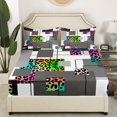 thumbnail image 3 of YST Abstract Geometric Sheet Set Rainbow Leopard Print Bed Sheets King For Kids Adults Stripes Cheetah Skin Grids Sheets Wildlife Safari Animal Geometry Fitted Sheet Flat Sheet 4 Pcs, 3 of 5