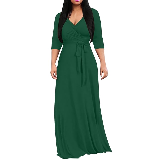 Npasoilc Robes pour Femmes Combinaison à Manches Mi-Longues pour Femmes, Couleur Unie, Col en V, Taille Cintrée, Robe Longue
