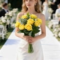 thumbnail image 2 of Wdhugt Yellow Artificial Flowers Bouquets For Home Weddings Decorative Fake Money Roses Bunch Plastic Fabric Floral Arrangement Gift Home Party Decor Yellow, 2 of 7