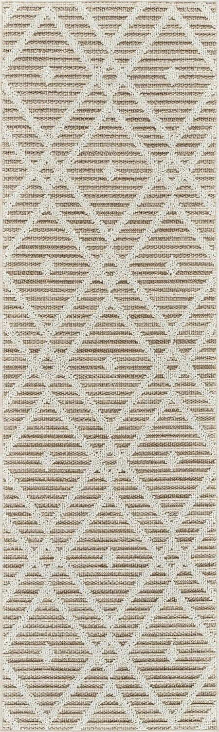 Rug Branch Hogar Abstract Indoor Outdoor Area Rug, Brown Cream, Modern - Living Room, Bedroom, Dining Room, and Kitchen