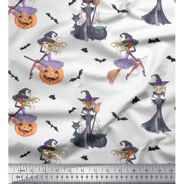 Soimoi Poly Georgette Fabric Magic Potion,Bat & Witch Halloween Fabric Prints by Yard 52 Inch Wide