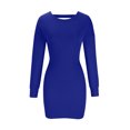 thumbnail image 4 of cfhntfmh Robes Moulantes pour Femmes Ajustées Col Ras du Cou Manches Longues Robe Mini en Tricot Côtelé Mode Découpe au Dos Robe de Soirée, 4 of 6