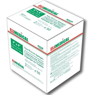 Elimedical Non Woven Sterile Gauze Pads 4x4 – 4-Ply, Lint-Free, Soft & Absorbent – 2pcs Per Pouch | 50 Pouches Included | Disposable Wound Dressing for First Aid Kit, Home & Medical (S4404)