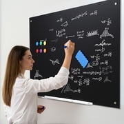 Magnetic Glass Whiteboard - 36"x24" (90x60cm) Black Frameless Dry Erase Board - Tempered Glass Wall Mounted with 4 Holes for Office/School/Home (1 Unit)