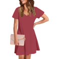 thumbnail image 3 of Liquidation d'Été 2025! Robe Grande Taille pour Femmes, Liquidation de Robe d'Été pour Femmes, Mode Féminine d'Été Couleur Unie Manches Courtes Col en V Robe Décontractée, 3 of 4