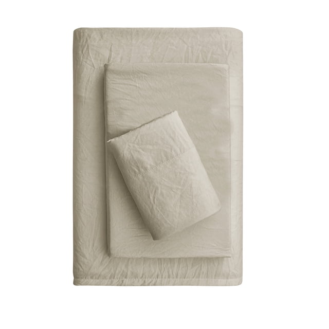 Mainstays Ensemble de draps en microfibre lavée ultra douce, Lit Simple (Twin XL), Papyrus Beige, 3 pièces.