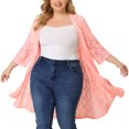 thumbnail image 2 of Agnes Orinda Cardigans pour Femmes Grande Taille en Dentelle Tricot Léger Manches 3/4 Cache-Maillot Cardigans 3X Rose, 2 of 6