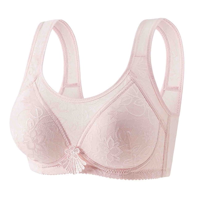 Virmaxy Womens Wireless Bra Lace Plus Size Gathering Underwear Everyday Bra Color Comfortable Hollow Out Perspective Bra Underwear No Rims Pink-3 42/95