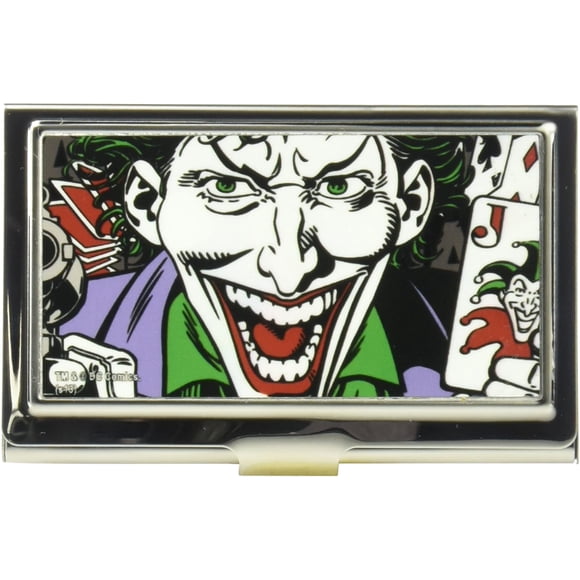 Buckle-Down Business Card Holder - Joker w/Pistol Card CLOSE-UP - Small