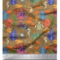 thumbnail image 1 of Soimoi Polyester Crepe Fabric Coral,Fish & Sea Turtle Ocean Printed Fabric 1 Yard 42 Inch Wide, 1 of 3