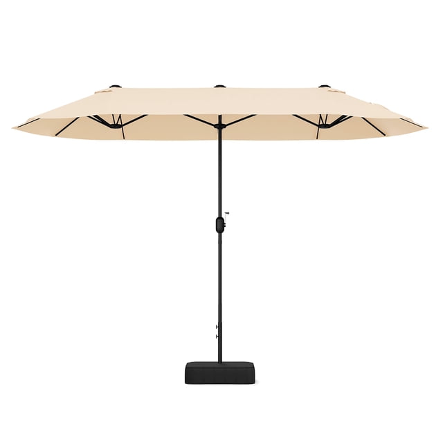 Gymax Parasol de Patio Double Face de 13 Pi avec Manivelle, Base de Parasol, Verrou de Sécurité, Beige