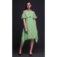 thumbnail image 3 of Bimba Green Bird Printed Womens Cold Shoulder Tunic Party Round Neck Shift Dress - X-Large, 3 of 6
