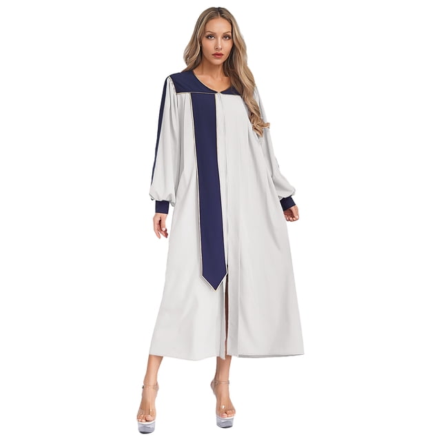 iefiel Womens Color Block Choir Robe Minister Pastor Robe Puff Sleeves Split Zipper Front Gown Graduation Gown White XS