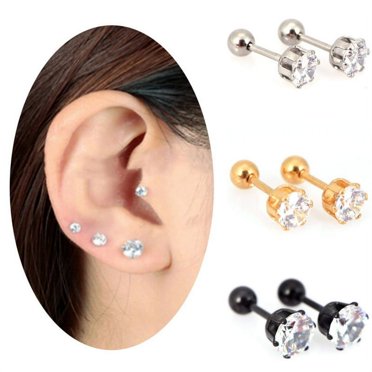 1 Pair Titanium Steel Prong Cartilage Piercing Ear Studs Earrings Ear Jewelry