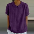 thumbnail image 2 of JIRNDf Chemises pour Femmes Hauts Tendance Été Col à Revers Manches Courtes Mode Tunique Décontractée Blouse Violette m, 2 of 6