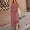 thumbnail image 2 of FAIWAD Ensembles 2 Pcs pour Femmes en Coton et Lin, Hauts Sans Manches à Col Ras du Cou et Pantalons à Jambes Larges, Ensembles de Détente Survêtements, 2 of 6
