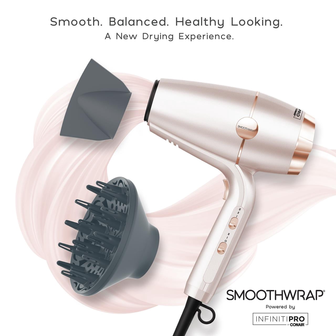 Infinitipro by Conair Smoothwrap Advanced Ionic Ceramic Hair Dryer, Rose Gold, 1 Pk, Gift for Her