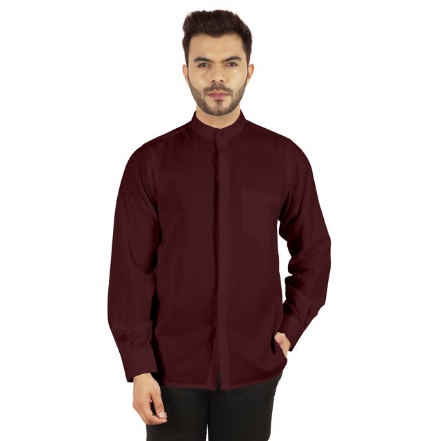 Bestman Solid Button-Down Shirt For Mens Chinese Collar Front Placket Formal Shirts