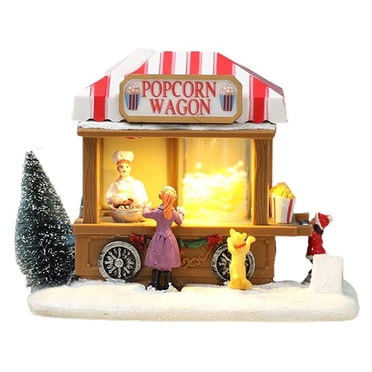 facefd Christmas Village House Popcorn Truck Scene Glowing Ornament Craft Figurine Holiday Children Party Adult Wedding Home
