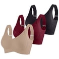 thumbnail image 1 of 3 Pack Women Plus Size Push-Up Bras No Underwire T-Shirt Bralettes Ribbed Full Coverage Sports Everyday Bras Multicolor, 34/75BCD, 1 of 5