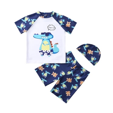 YOUSNH Maillot de Bain Garçon Tout-Petit 3 Pcs Ensemble de Bain Garçon Manches Courtes Chandail de Bain Garçon Short de Bain Garçon Maillot Dermoprotecteur Maillots de Bain Garçon Tenue de Bain Jaune 5-6 Ans