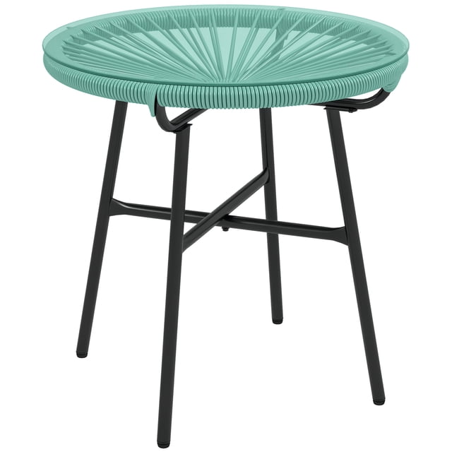 Outsunny Table d'Appoint en Rotin avec Rotin PE et Dessus en Verre Trempé, Vert