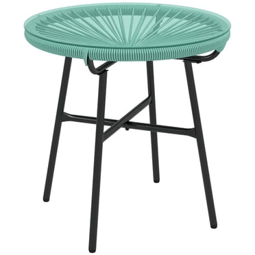 Outsunny Table d'Appoint en Rotin avec Rotin PE et Dessus en Verre Trempé, Vert