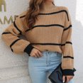 thumbnail image 4 of IROINID Women's Turtleneck Pullover Sweater Stripes Comfy Mid-Length Long Sleeve Sexy Ruched Blouse Tops, 4 of 6