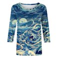 thumbnail image 5 of QIPOPIQ Hauts pour Femmes Manches 3/4 Décontractés Coupe Ample T-Shirts à Col Rond Mignons Unis Tuniques à Manches Trois Quarts Liquidation, 5 of 5