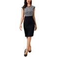 thumbnail image 2 of INSPIRE CHIC Robe de Travail pour Femmes Tweed Col Rond Sans Manches Patchwork Bureau Affaires Moulante Fourreau Robes L Noir, 2 of 6