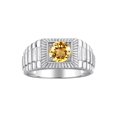 thumbnail image 1 of RYLOS Men's Ring 14K White Gold Ring, 7MM Round Shape Gemstone Designer Style Rings Citrine November Birthstone Rings Gold Size 11, 1 of 7