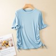 thumbnail image 2 of Birdeem Womens Solid Round Neck Threaded Cotton Slim Fitting Drawstring Top Short Sleeved Round Neck Top/Shirt, 2 of 12