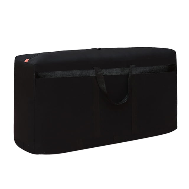 Reinforced 100L Christmas Tree Storage Bag made of thickened 600D canvas in black. Features reinforced handles and a sturdy two-way zipper for durability. Measures 80 x 48 x 25 cm, suitable for storing artificial Christmas trees, blankets, or moving supplies. Foldable design for space-saving storage.