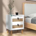 thumbnail image 2 of Costway 1 PC Modern Nightstand End Bedside Table with 2 Rattan Drawers & Solid Wood Legs White, 2 of 10