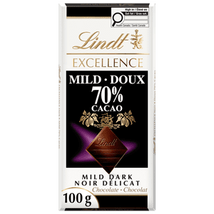 Lindt EXCELLENCE Mild 70% Dark Chocolate Bar, 100g