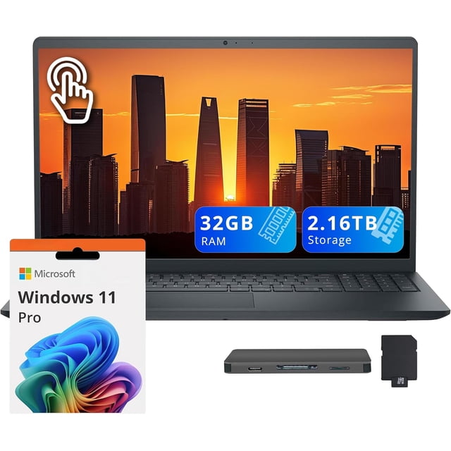 Dell Inspiron 15.6" FHD Touchscreen Laptop, Intel i5-1334U, 32GB RAM, 2.16TB Storage(2TB SSD+160GB Docking Station Set), Intel UHD Graphics, Full Size Keyboard, Webcam, Copilot, Win 11 Pro, Black