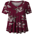 thumbnail image 1 of Woman Plus Size Short Sleeve Floral Blouses Henley T-Shirts V Neck Button Tunic Tops  M-4xl, 1 of 2