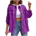 thumbnail image 1 of RXMEKW Womens Shirts Casual, Solid Color Denim Jacket with Detachable Hood, 1 of 9