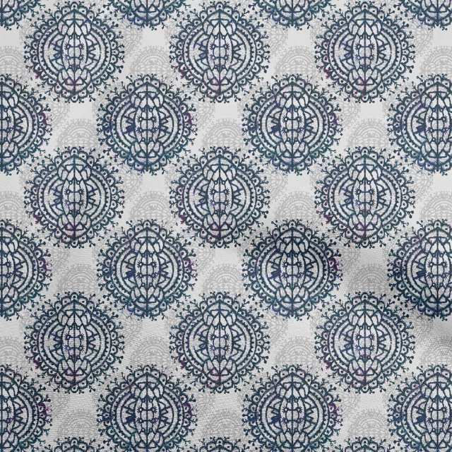 oneOone Cotton Poplin Navy Blue Fabric Asian Block Craft Projects Decor Fabric Printed By The Yard 42 Inch Wide