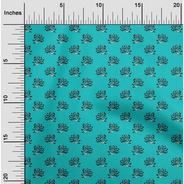 oneOone Cotton Poplin Fabric Paisley Block Print Fabric BTY 42 Inch Wide