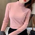 thumbnail image 2 of Baberdicy T-Shirts pour Femmes Femmes Ajusté Décontracté Uni Manches Longues Col Roulé Simulé Blouse Hauts Coupe Ajustée Extensible Couche T-Shirts Hauts pour Femmes Rouge, 2 of 8