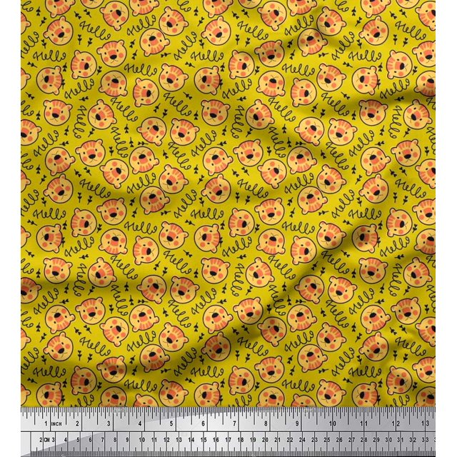 Soimoi Satin Silk Fabric Text & Tiger Face Cartoon Decor Fabric Printed Yard 42 Inch Wide