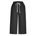 thumbnail image 4 of Pantalon Court en Lin pour Femmes - Pantalon d'Été Uni Cinq Points Grande Taille en Lin Pantalon Décontracté d'Été pour Femmes Grande Taille en Lin Capris Décontractés Noir P, 4 of 6